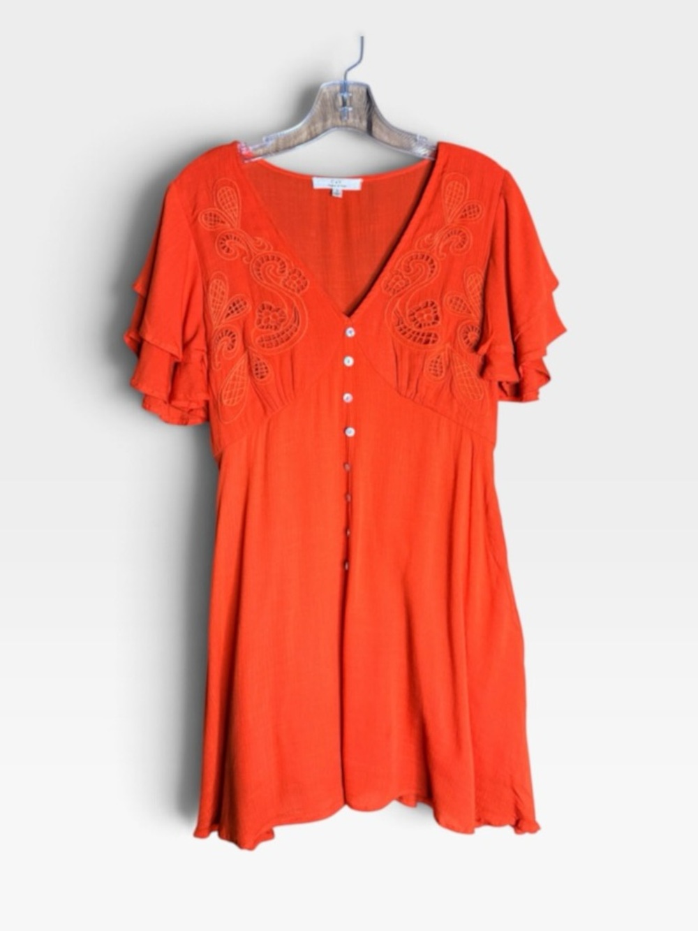 Chelsea & Violet Small Orange Embroidered Boho Mini Dress